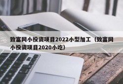 致富网小投资项目2022小型加工（致富网小投资项目2020小吃）